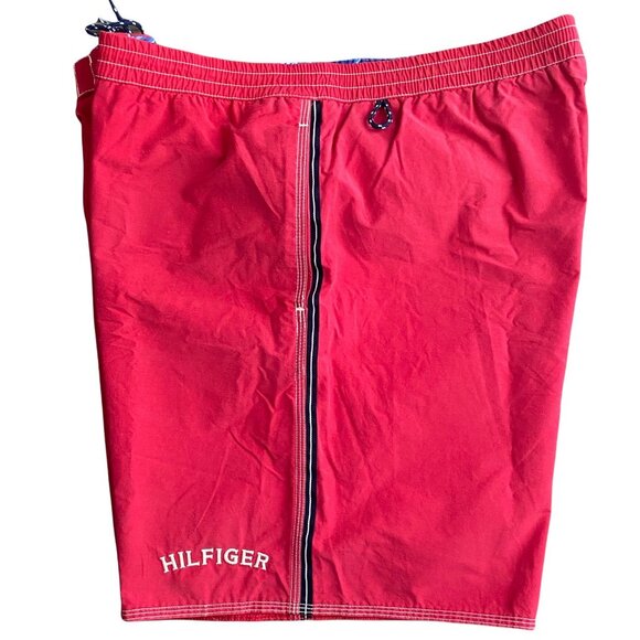 Vtg Tommy Hilfiger Men's XL Red Stripe Spell Out Lined Swim Trunks Shorts Beach - Picture 4 of 12